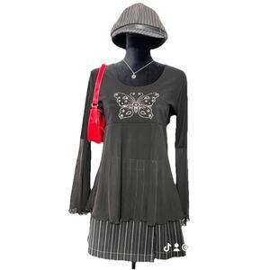 90s Enchante’ Skort Black W/‎ Pinstripes Sz 5 Grunge Goth Y2K Short